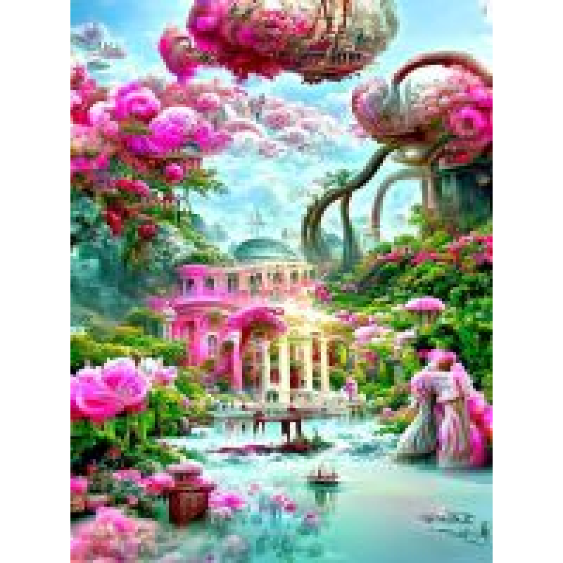 Diamond painting canvas 50x40cm, painting 45x35cm: Scenery met meer