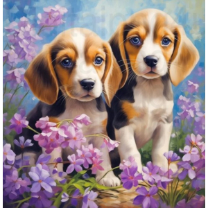 Diamond painting kit 25x15cm: honden met bloemen