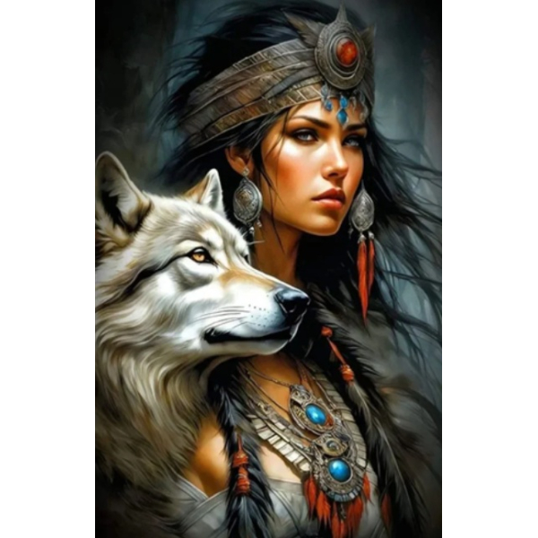 Damond painting canvas 40x30cm, painting 35x25cm: wolf-girl