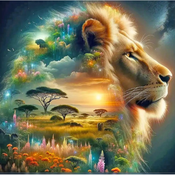 Damond painting canvas 40x30cm, painting 35x25cm: leeuw