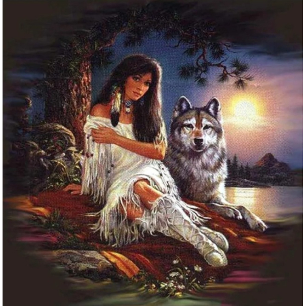 Diamond painting canvas 50x40cm, painting 45x35cm: Wolf girl