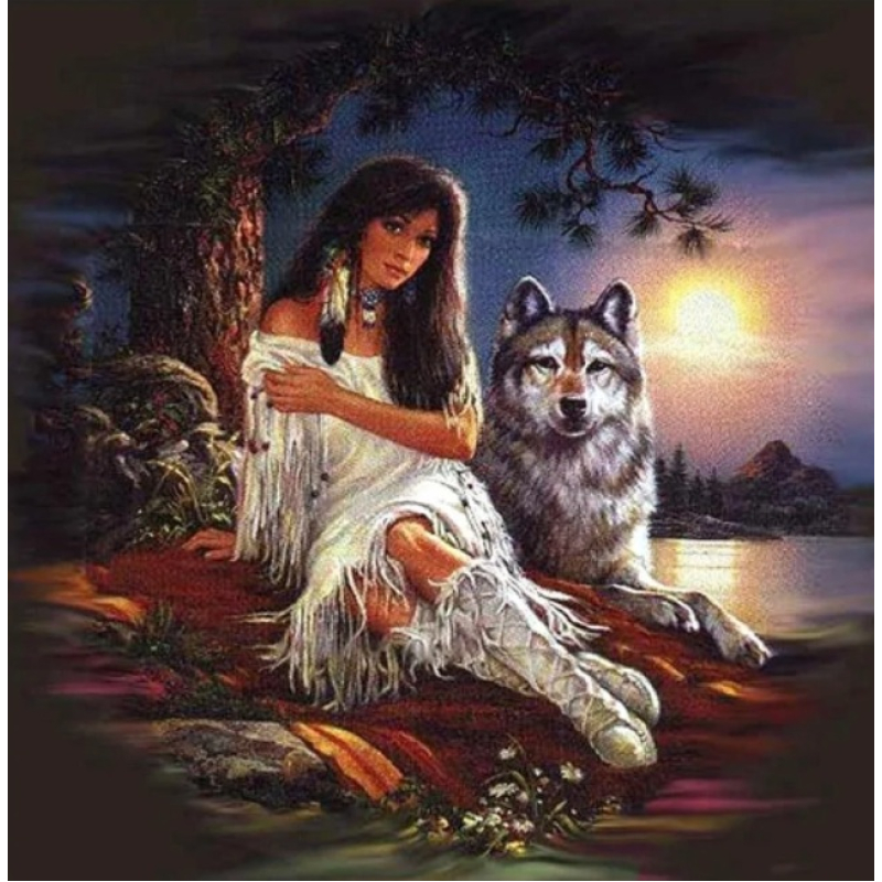 Diamond painting canvas 50x40cm, painting 45x35cm: Wolf girl