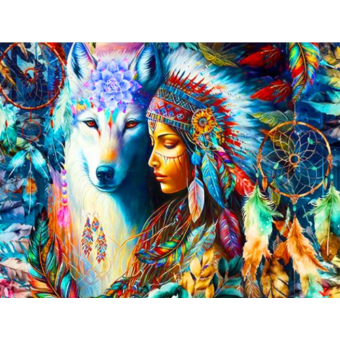 Damond painting canvas 50x40cm, painting 45x35cm Wolf - Girl