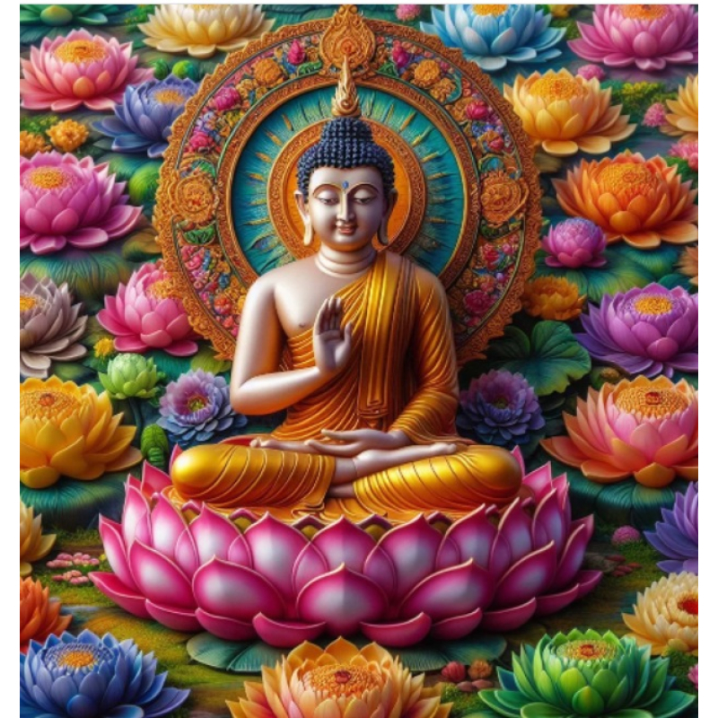 Diamond painting canvas 50x40cm, painting 45x35cm: Buddha kleurig