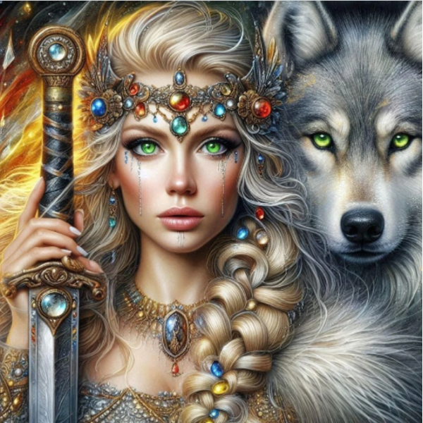 Diamond painting canvas 50x40cm, painting: 45x35cm Warrior - wolf