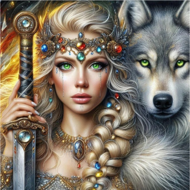 Diamond painting canvas 50x40cm, painting: 45x35cm Warrior - wolf
