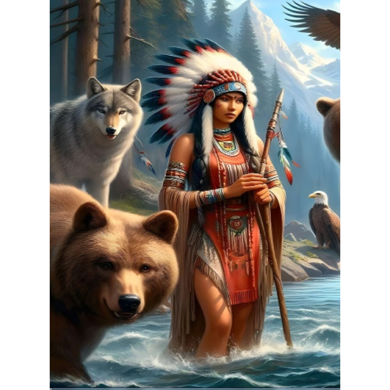 Diamond painting canvas 50x40cm, painting 45x35cm: Indiaan