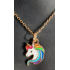 Kinderketting goudkleur met als hanger een eenhoorn in blauw/paars