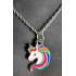 Kinderketting zilverkleur met als hanger een eenhoorn in rose/blauw