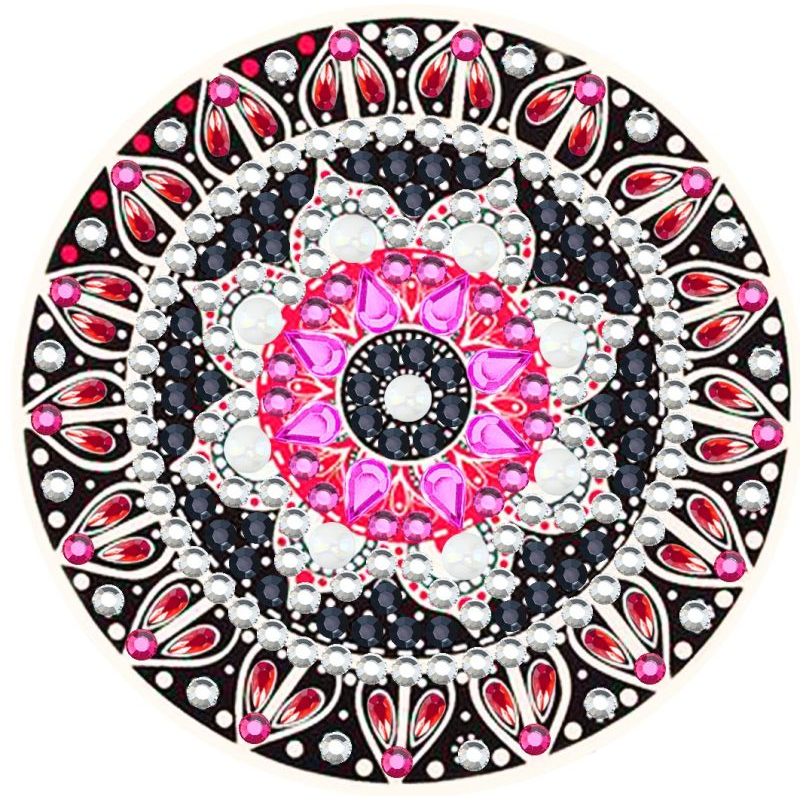Diamond painting spiegel 7cm mandala zwart rose