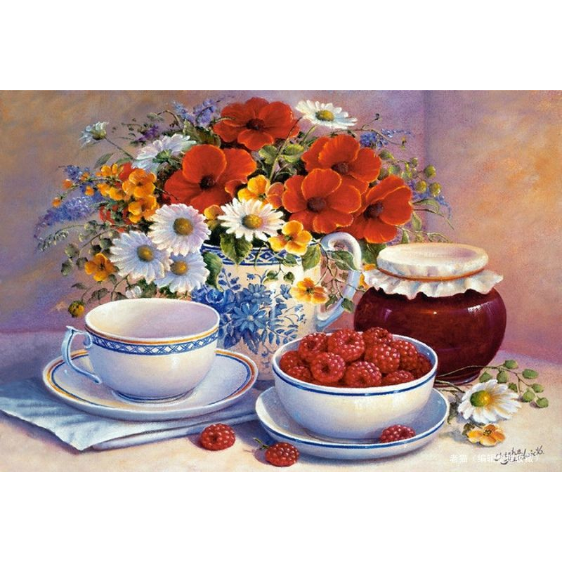 Diamond painting kit 25x15cm: bloemen en koffie