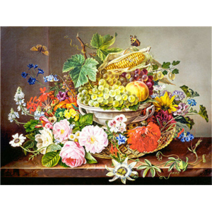 Hi Stone Diamond painting pakket 50x40  (43.5 x 32.5cm): Bloemen en fruitschaal