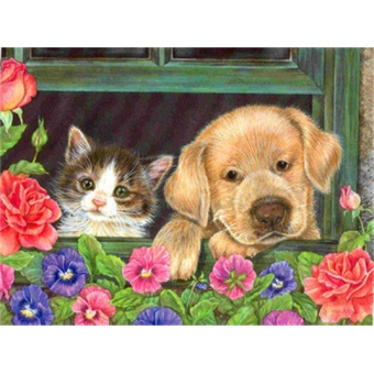 Hi Stone Diamond painting pakket 50x40 (43.5 x 32.5cm): Kitten en puppy