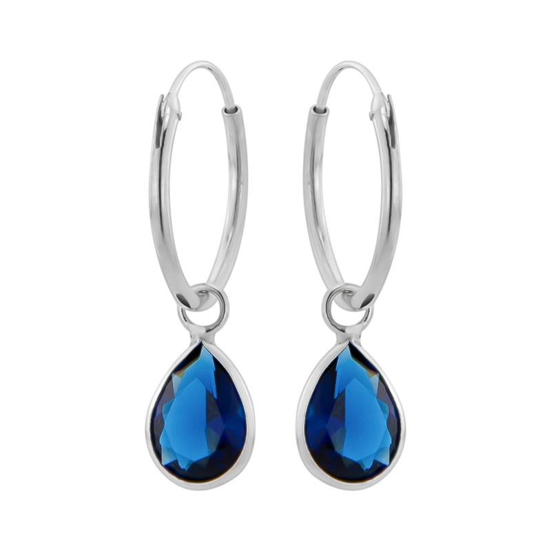 Oorhangers zilver druppelvormige blauwe cubic zirkonia steen