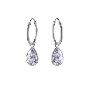 Oorhangers zilver druppel met witte kristal