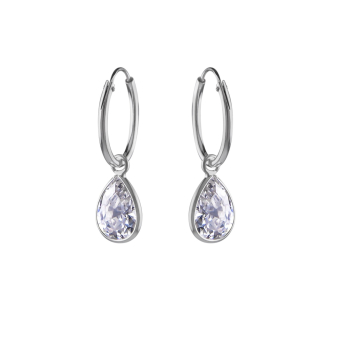 Oorhangers zilver druppel met witte kristal