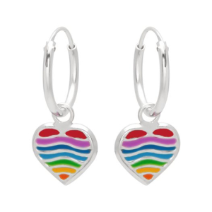 Oorhangers zilver hart in regenboogkleuren