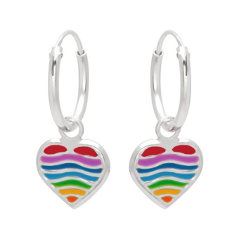 Oorhangers zilver hart in regenboogkleuren