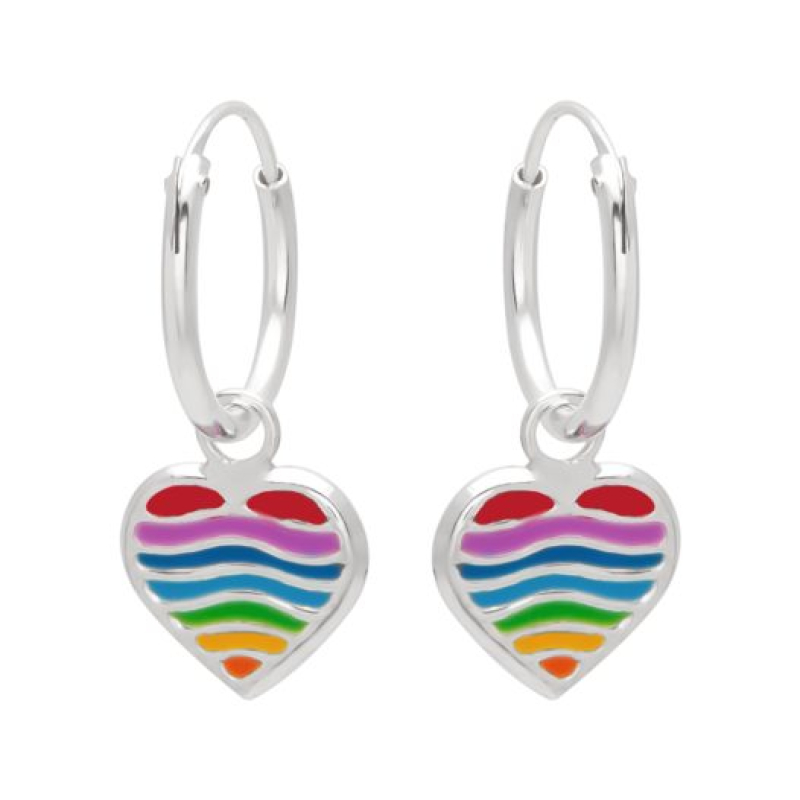 Oorhangers zilver hart in regenboogkleuren