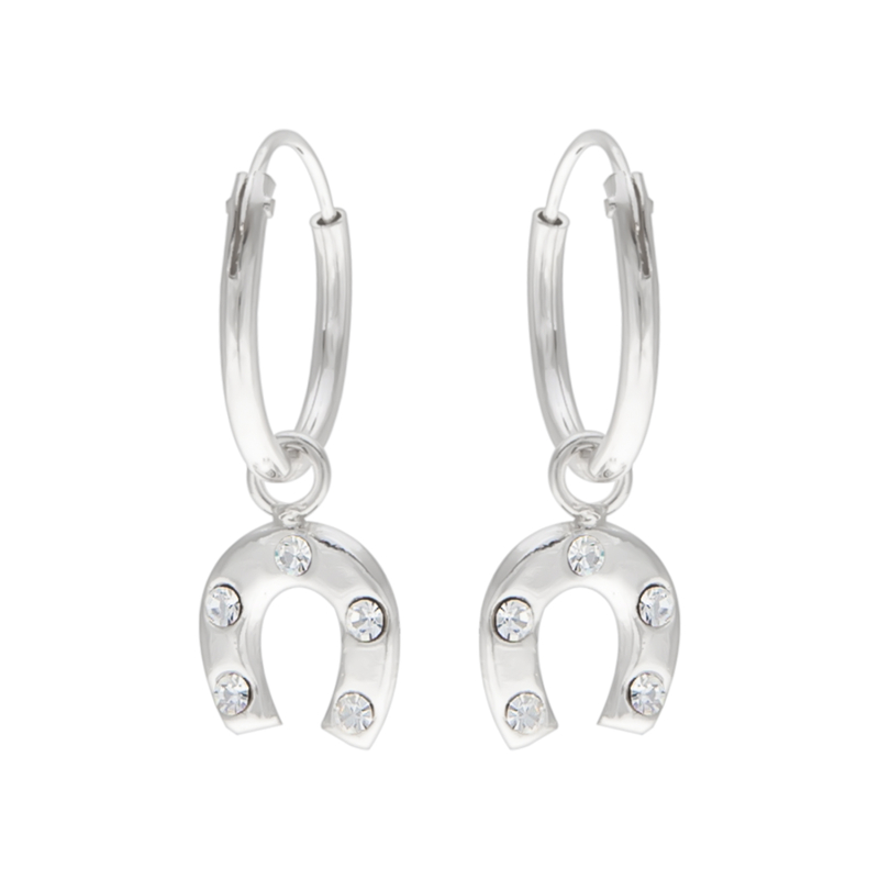 Oorhangers zilver hoefijzer met kristallen
