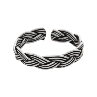 Zilveren teenring, driedubbele gevlochten dunne banden