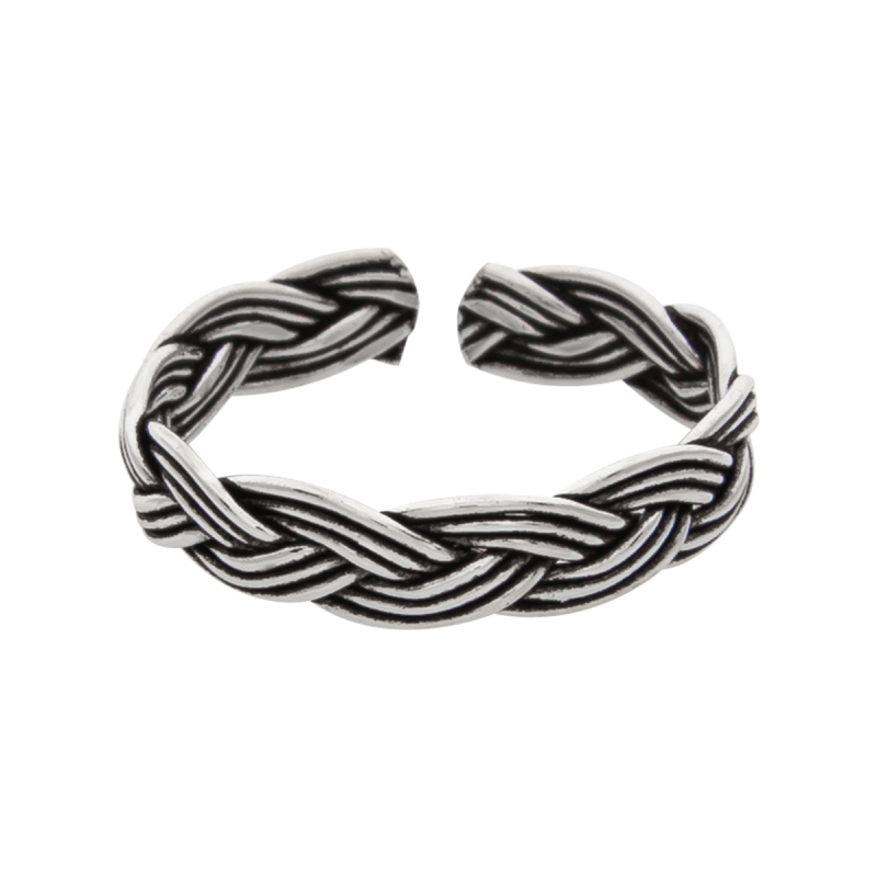 Zilveren teenring, driedubbele gevlochten dunne banden