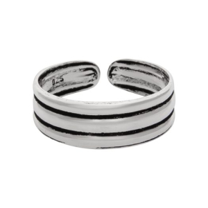 Zilveren teenring, glad met twee geoxideerde strepen