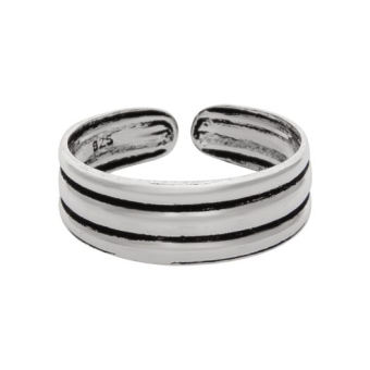 Zilveren teenring, glad met twee geoxideerde strepen