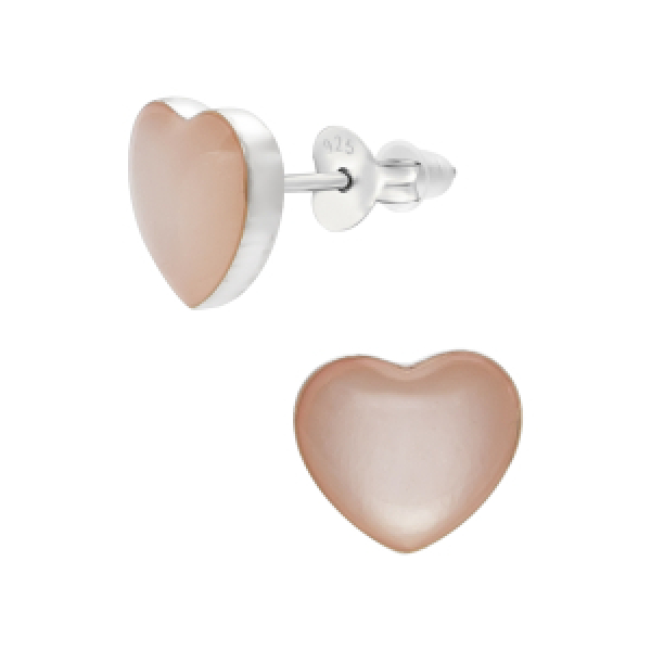 Oorknopjes zilver hartje van roze steen