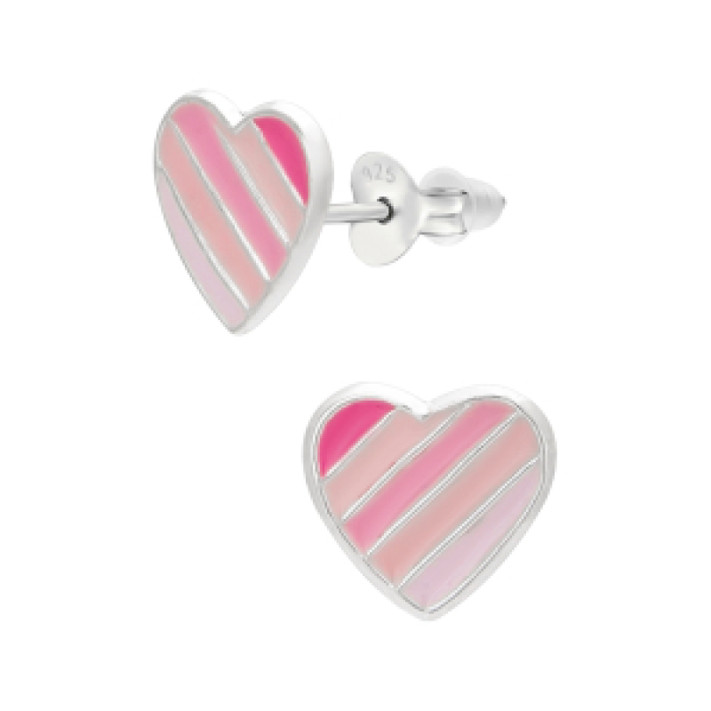 Oorknopjes zilver hart in verschillende roze tinten