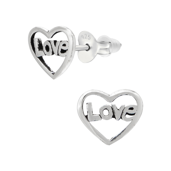 Oorknopjes zilver hartje met love