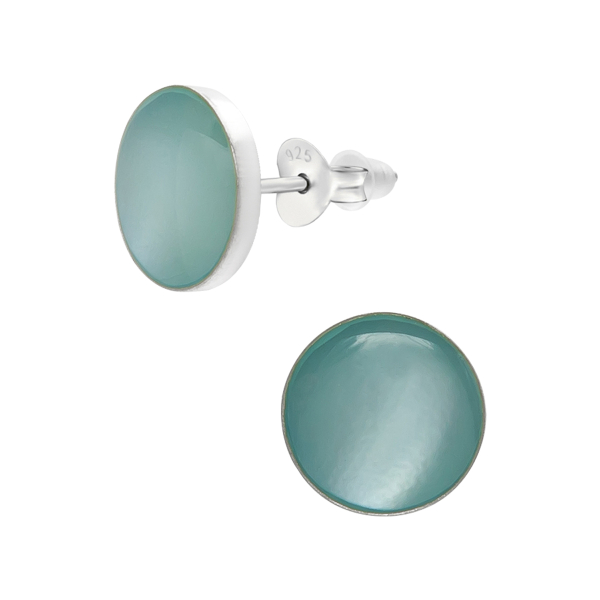 Oorknopjes zilver ronde schelp in groentint
