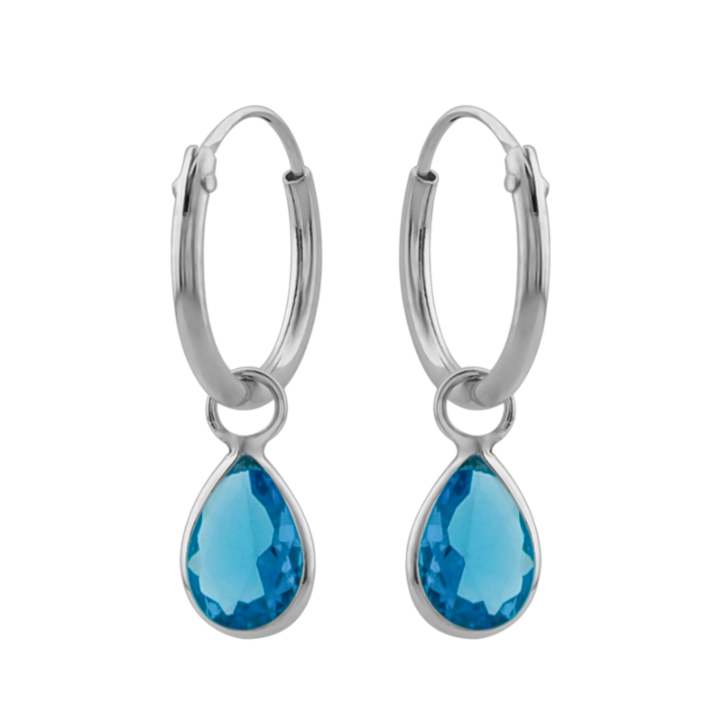 Oorhangers zilver druppel met blauwe zirkonia steen