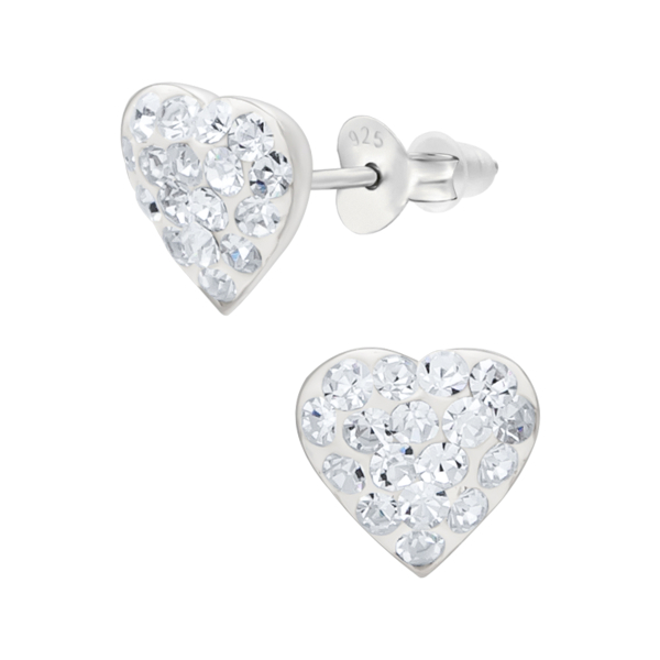 Oorknopjes zilver hart met kristallen wit