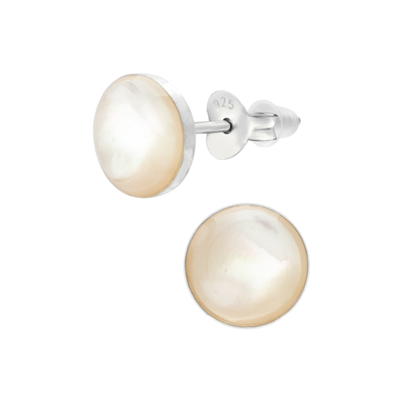 Oorknopjes zilver ronde schelp in ronde parelmoer schelp (wit)