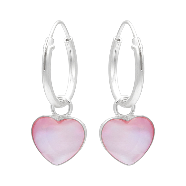 Oorhangers zilver hartvormige roze parelmoer schelp