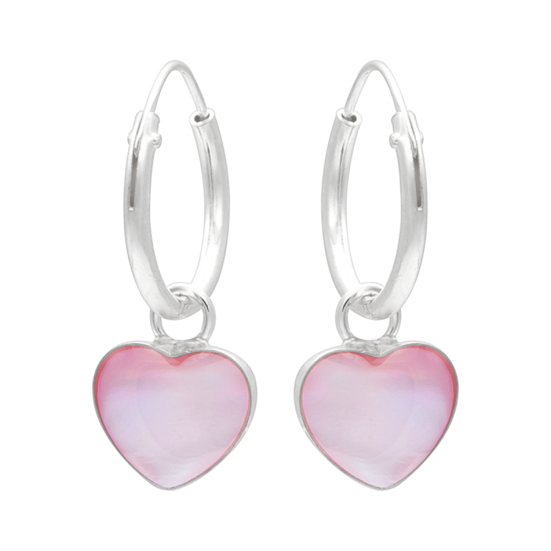 Oorhangers zilver hartvormige roze parelmoer schelp