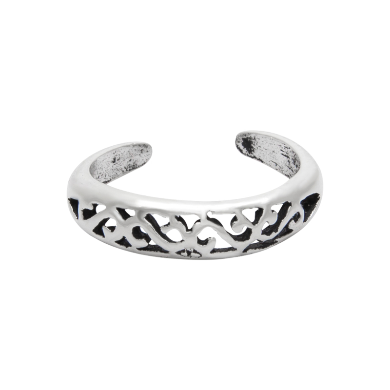 Zilveren teenring, opengewerkte sierlijke ring