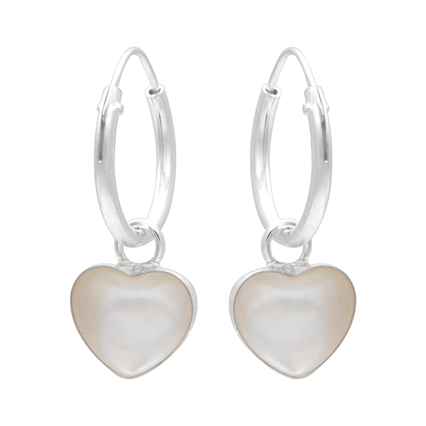 Oorhangers zilver hartvormige parelmoer schelp