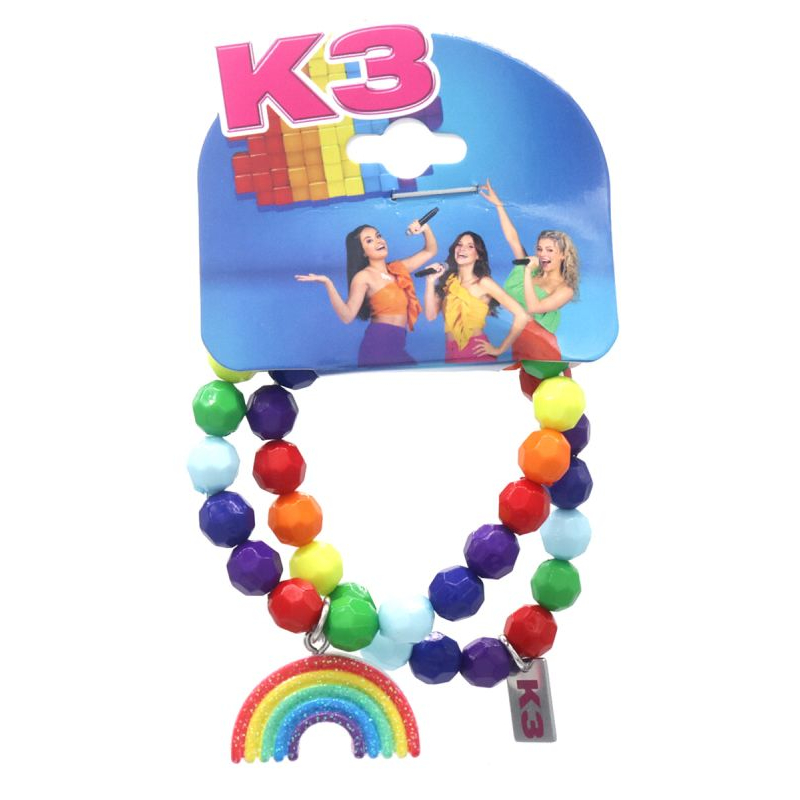 K3 Kinder Bijoux Armbanden set (2 stuks) Multi Color met Regenboog bedel