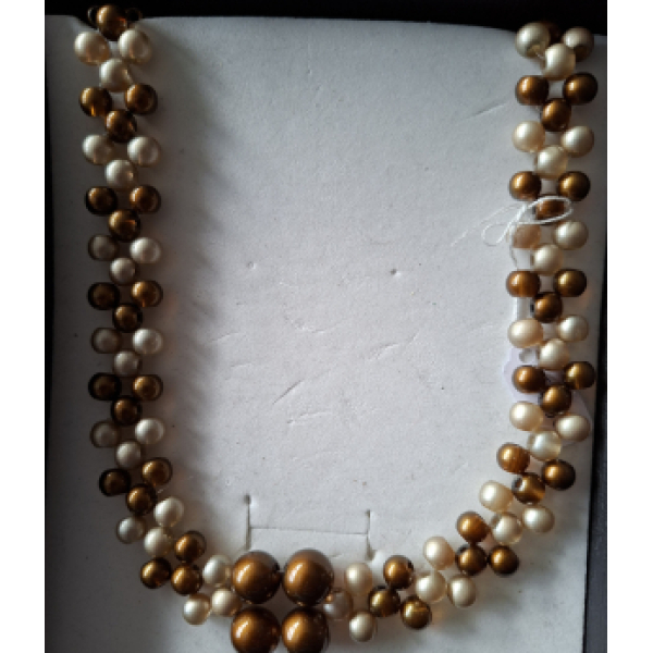 Kralenketting dames met bruine glaskralen en beige glaskralen