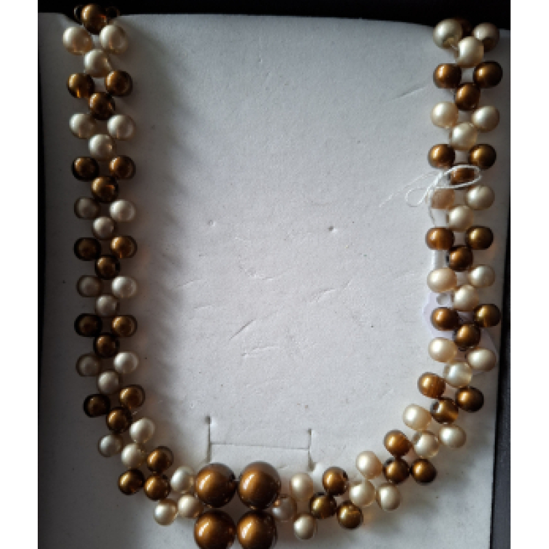 Kralenketting dames met bruine glaskralen en beige glaskralen