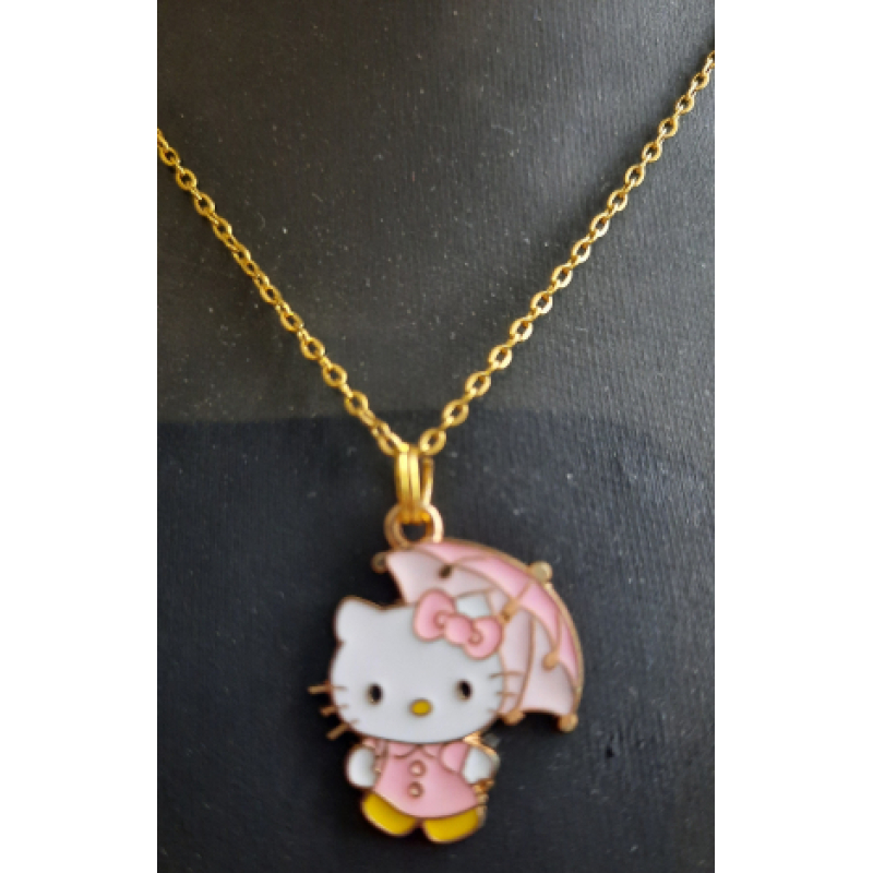 Kinderketting als hanger een kat met paraplu