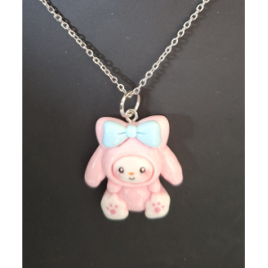 Kinderketting monster rose met witte strik