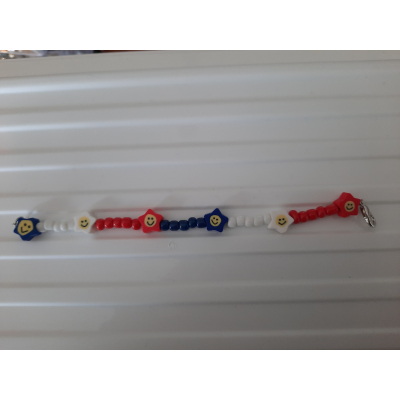 Kinderarmband met kralen 16cm rood, wit, blauw met smiley's