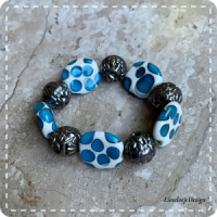 Fantasie stip armband aqua creme (lampwork)