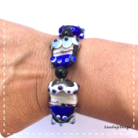 Fantasie stip armband blauw grijs (lampwork)