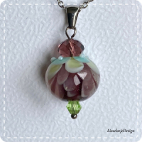 Dahliahanger paars/groen/aqua van glas met ketting (lampwork)