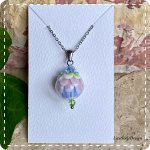Daliah roze/lichtblauw/groen van glas met ketting (lampwork)