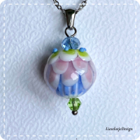 Daliah roze/lichtblauw/groen van glas met ketting (lampwork)